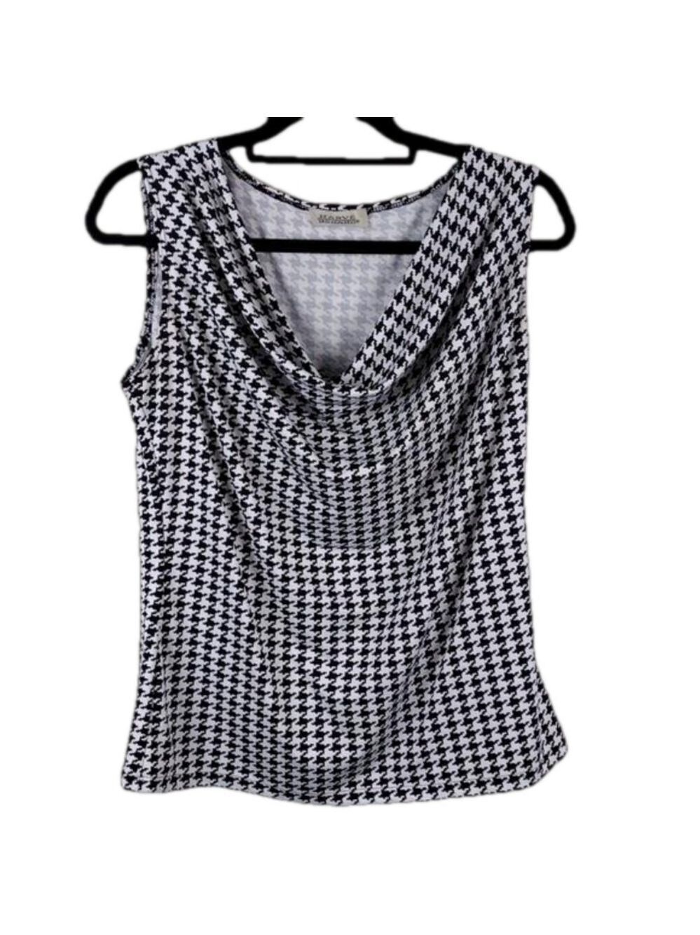 Harve Bernard Black White Draped Neckline Sleeveless Straight Hem Pullover Top